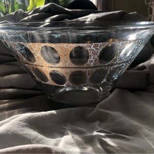 Glass Serving Bowl with 22k Gold and green Dot Design